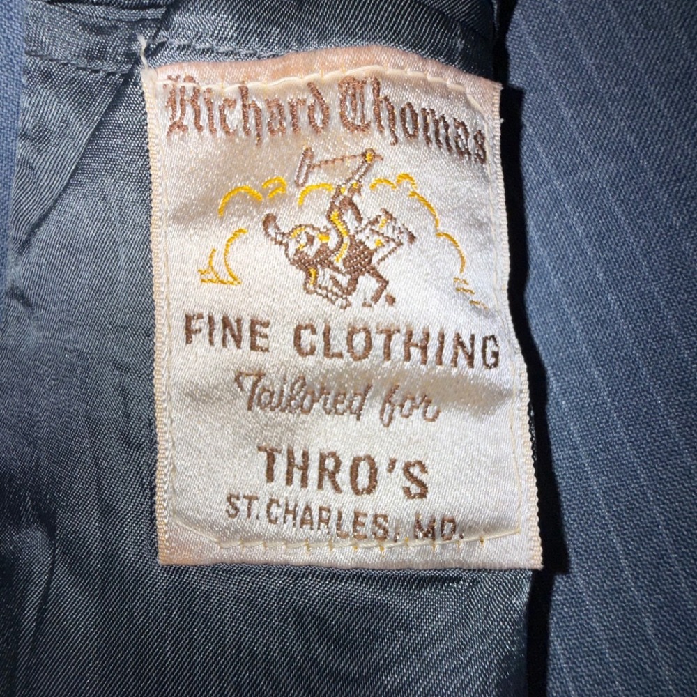 Richard Thomas Mens Blue Pinstripe Blazer Made USA Two Button‎ No Size Tag - Picture 2 of 11